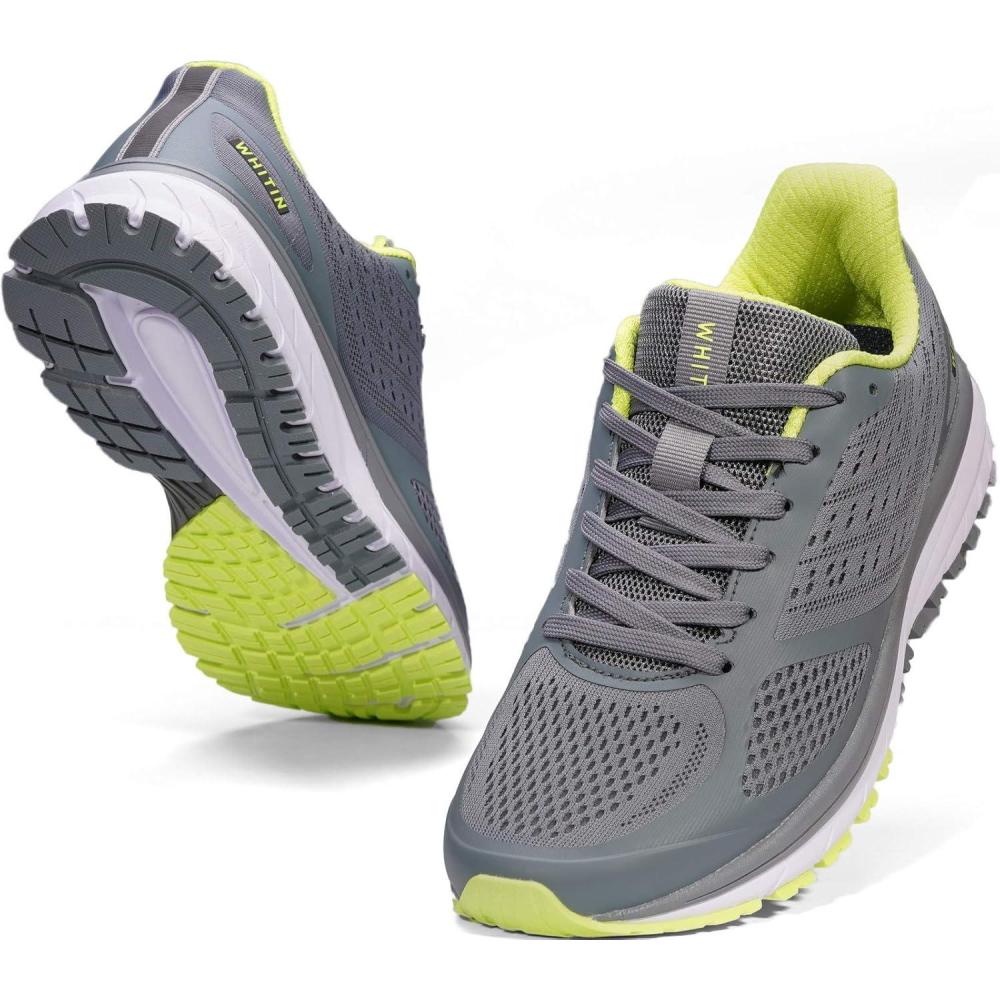 imageJoomra Whitin Mens Supportive Running Shoes Cushioned Athletic SneakersGrey Neon GreenMesh