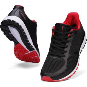 Joomra Whitin Men’s Supportive Running Shoes Cushioned Athletic Sneakers(Black Red/Mesh)