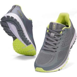 Joomra Whitin Men’s Supportive Running Shoes Cushioned Athletic Sneakers(Grey Neon Green/Mesh)