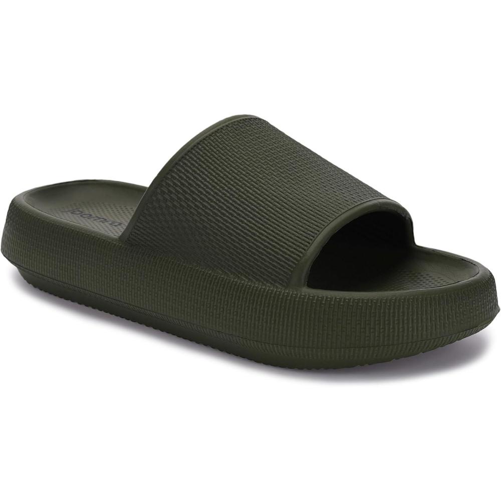 imageJoomra Pillow Slippers for Women and Men Non Slip Quick Drying Shower Slides Bathroom Sandals Ultra Cushion Thick SoleArmy Green