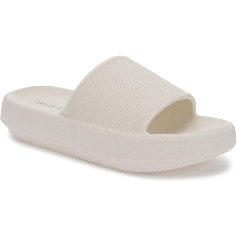 imageJoomra Pillow Slippers for Women and Men Non Slip Quick Drying Shower Slides Bathroom Sandals Ultra Cushion Thick SoleBeige