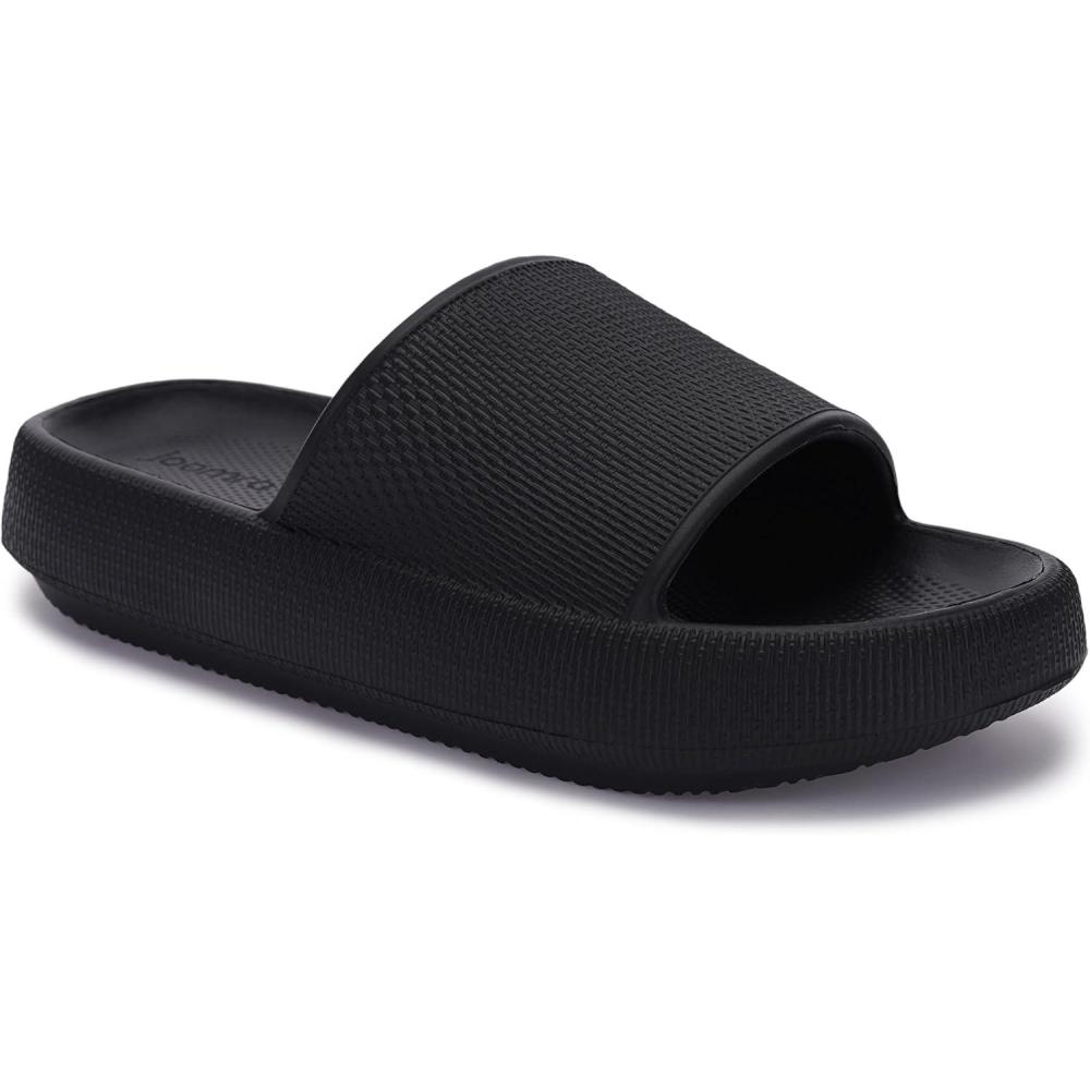 imageJoomra Pillow Slippers for Women and Men Non Slip Quick Drying Shower Slides Bathroom Sandals Ultra Cushion Thick SoleBlack