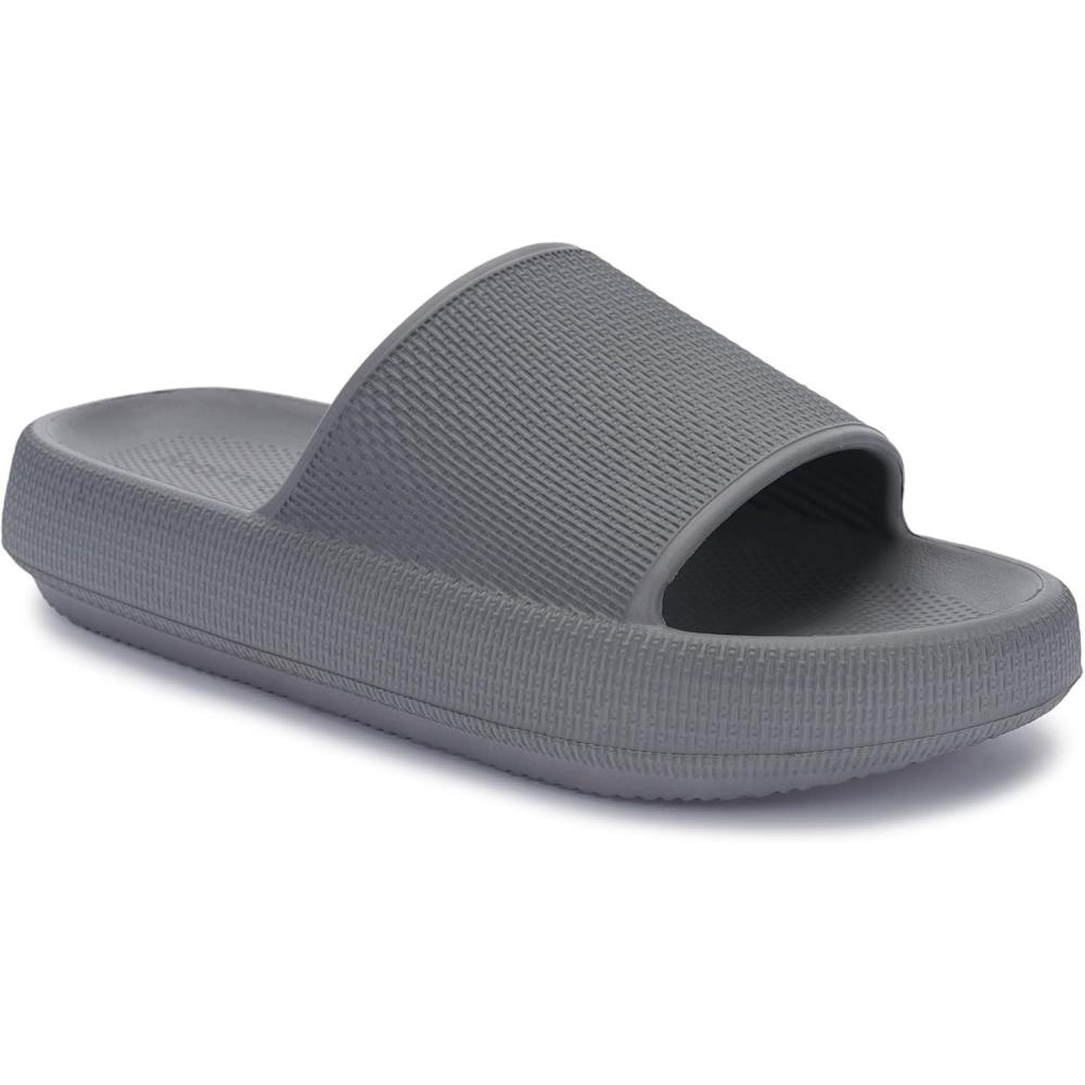 imageJoomra Pillow Slippers for Women and Men Non Slip Quick Drying Shower Slides Bathroom Sandals Ultra Cushion Thick SoleGrey