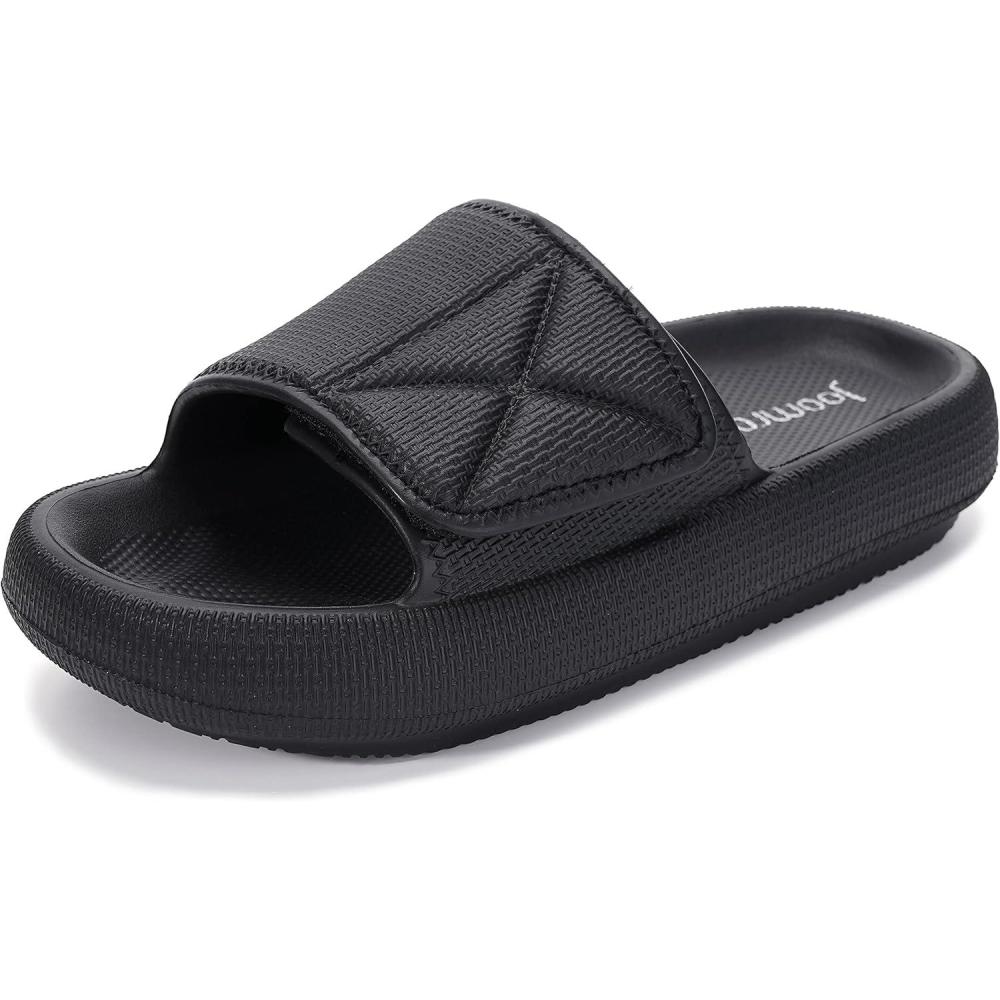imageJoomra Slides for Women and Men Recovery Pillow Slippers Diabetic Sandals Adjustable Strap Dual Cushioned Thick SoleAdjustable Black