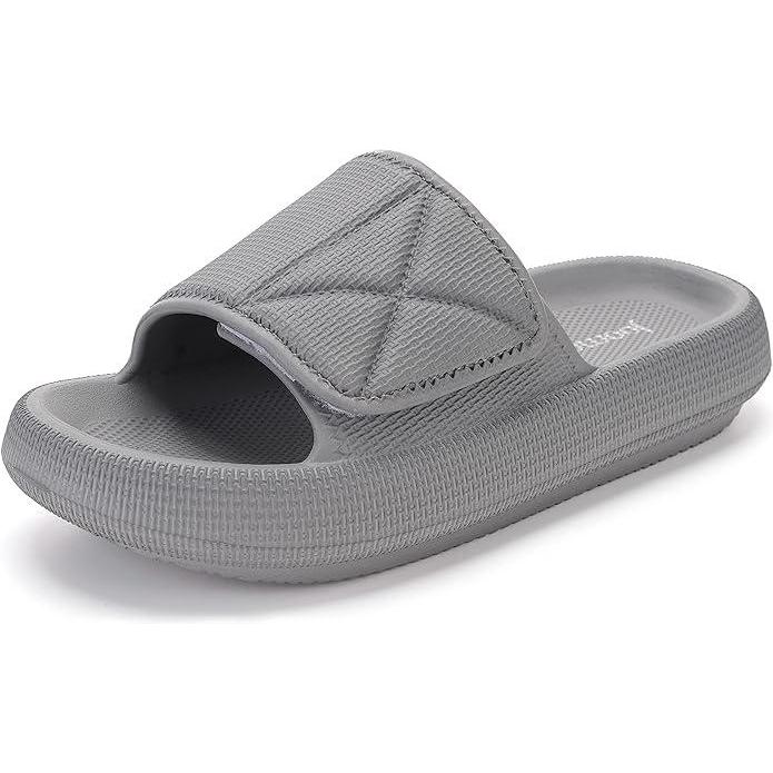 imageJoomra Slides for Women and Men Recovery Pillow Slippers Diabetic Sandals Adjustable Strap Dual Cushioned Thick SoleAdjustable Grey