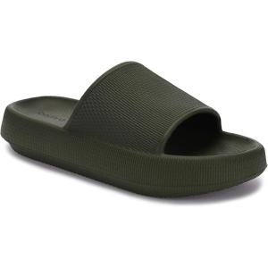 Joomra Pillow Slippers for Women and Men Non Slip Quick Drying Shower Slides Bathroom Sandals | Ultra Cushion | Thick Sole(Army Green)