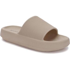 Joomra Pillow Slippers for Women and Men Non Slip Quick Drying Shower Slides Bathroom Sandals | Ultra Cushion | Thick Sole(Khaki)