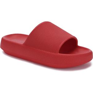 Joomra Pillow Slippers for Women and Men Non Slip Quick Drying Shower Slides Bathroom Sandals | Ultra Cushion | Thick Sole(Red)