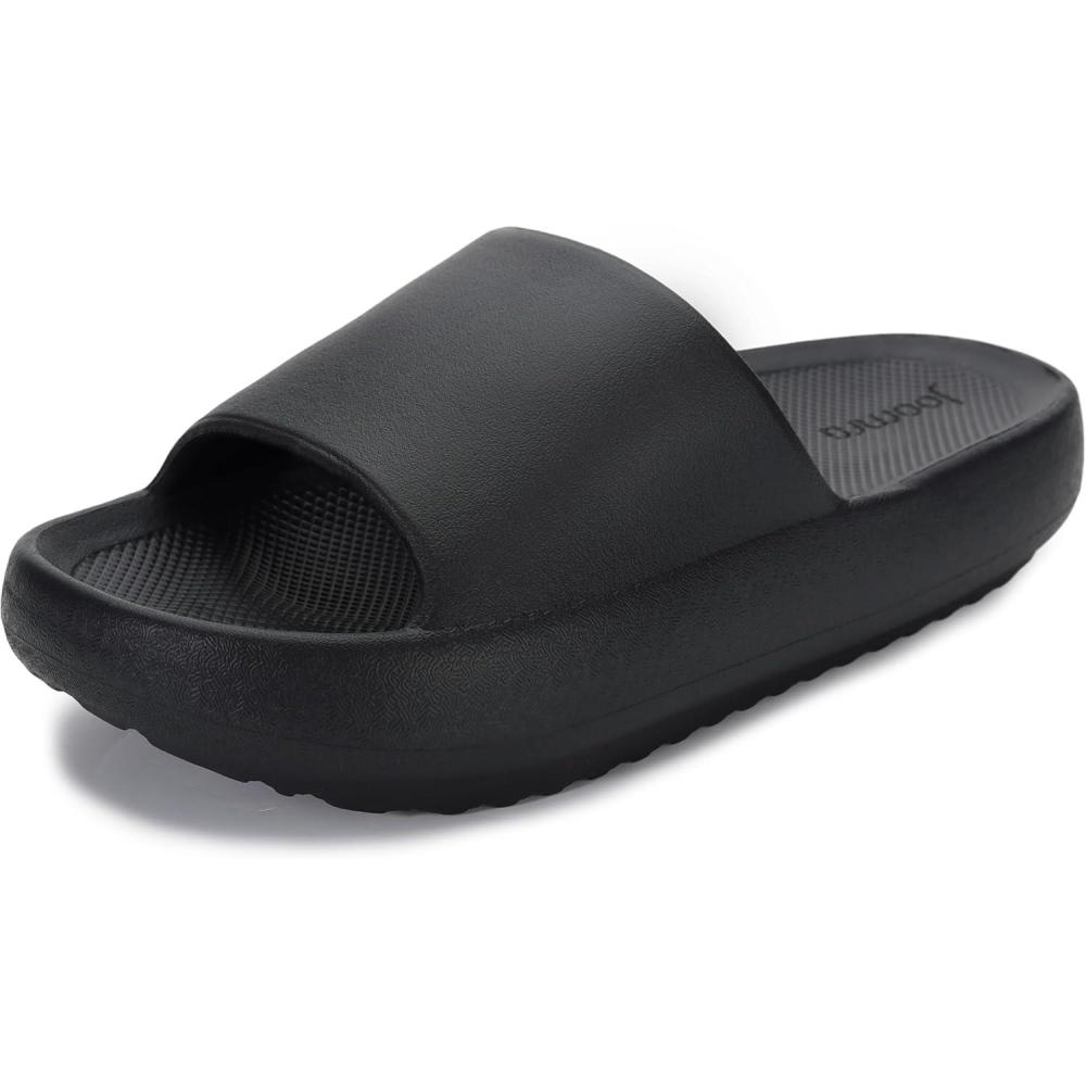 imageJoomra Arch Support Slides for Women and Men Recovery Thick Sole Sandals Plantar Fasciitis Slippers Pain ReliefAll Black With Arch Support