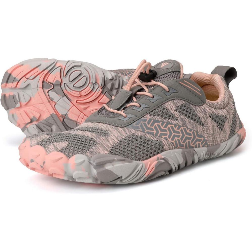 imageJoomra Womens Trail Running Barefoot Shoes Wide Toe Box Minimalist Sneakers Zero DropW20 Pink Grey