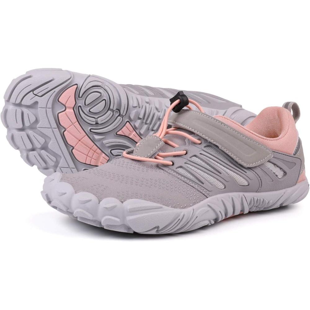 imageJoomra Womens Trail Running Barefoot Shoes Wide Toe Box Minimalist Sneakers Zero DropW30 Grey Pink