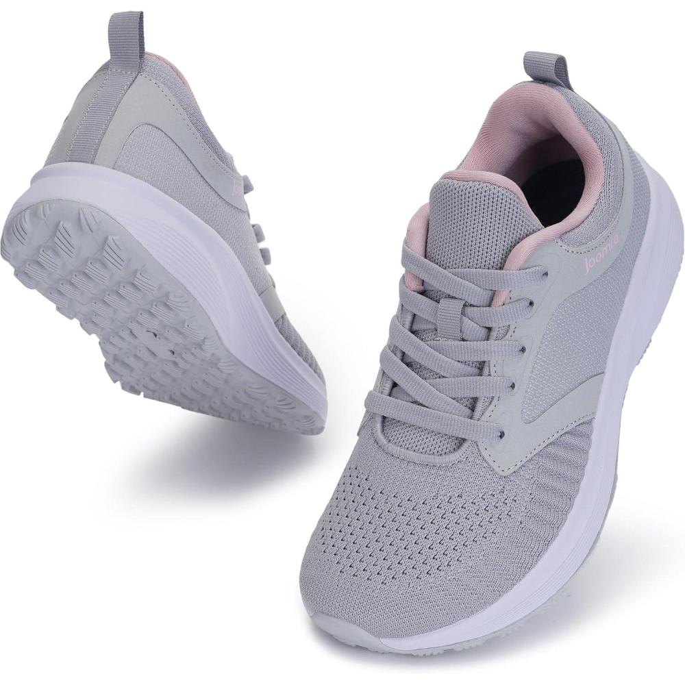 imageJoomra Womens Wide Toe Box Shoes for Female Size 9w Gym Training Workout Road Running Trail Non Slip Adult Fashion Walking Tennis Sneakers Footwear Grey 40