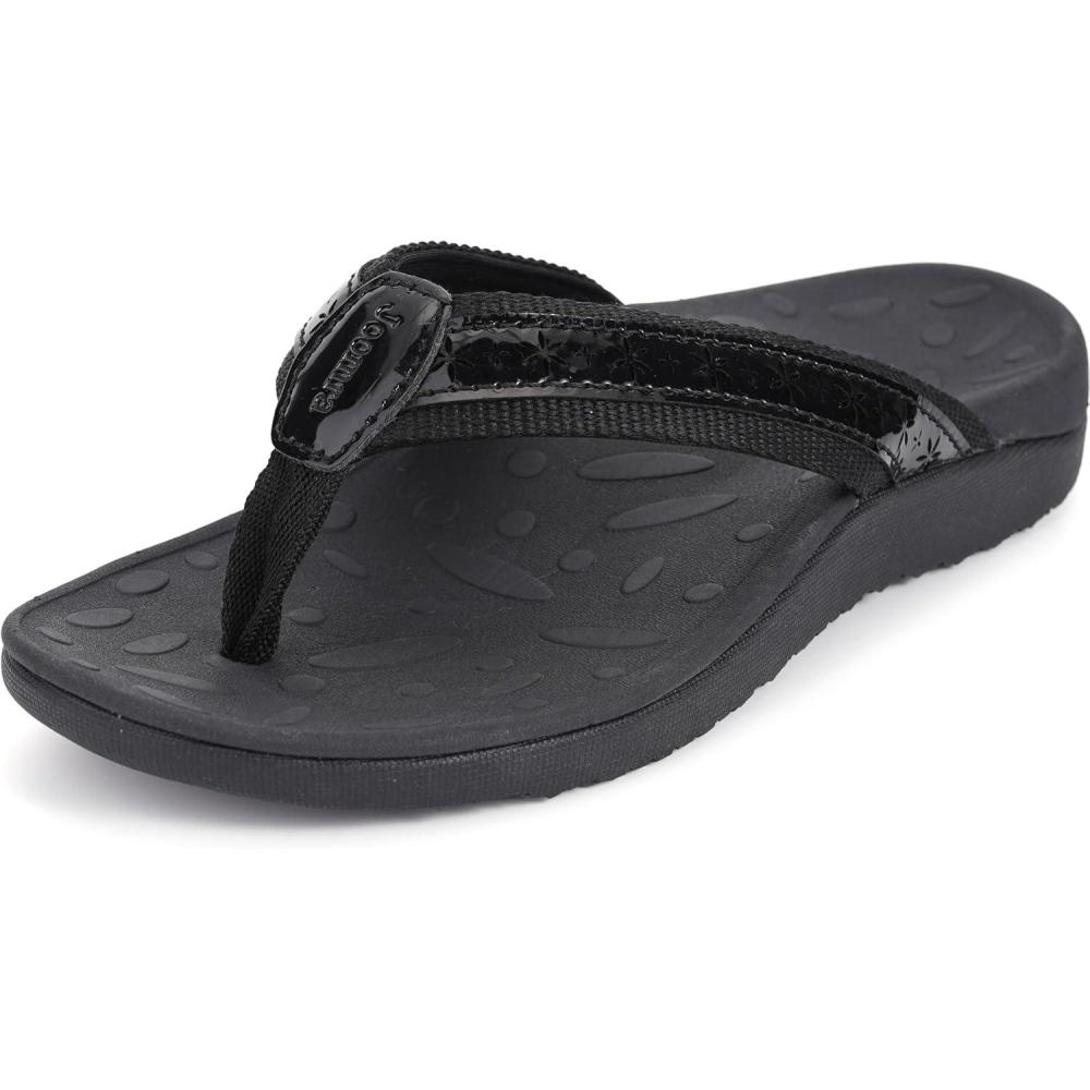 imageJoomra Womens Flip Flops Arch Support Orthotic Toe Post Thong SandalsAll Black