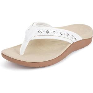 Joomra Women’s Flip Flops Arch Support Orthotic Toe Post Thong Sandals(Beige/White)