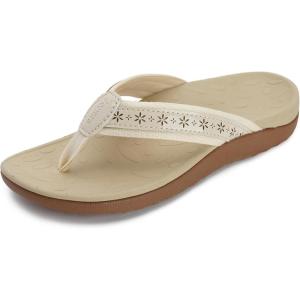 Joomra Women’s Flip Flops Arch Support Orthotic Toe Post Thong Sandals(Khaki)