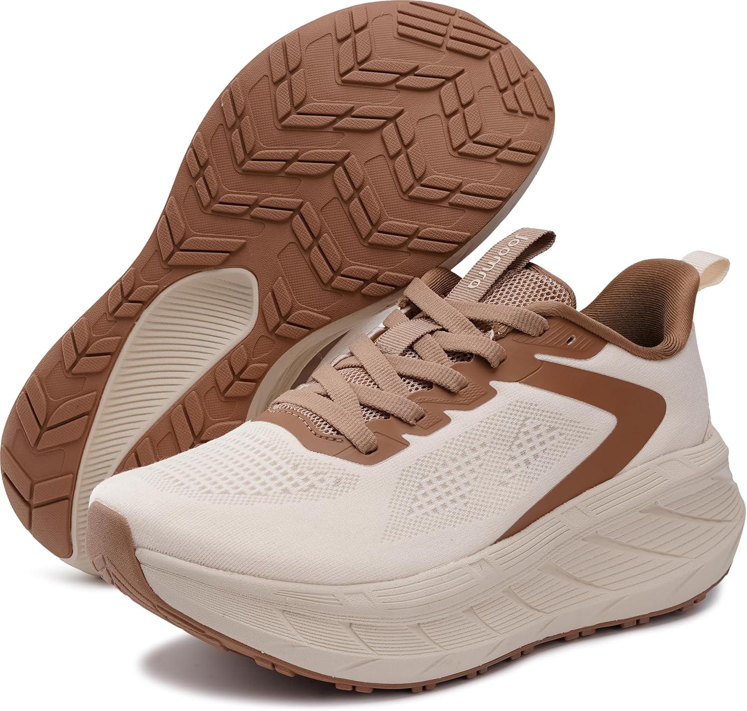 image:imageJoomra Womens Wide Toe Box Walking Shoes Thick Cushioned Sole Running Sneakers 177 in Stack HeightKhaki