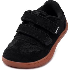Joomra Toddler/Little Kid Wide Barefoot Shoes | Splay Naturally Minimalist Sneakers for Boys Girls | Durable Adjustable Strap(W8k13 | Black)